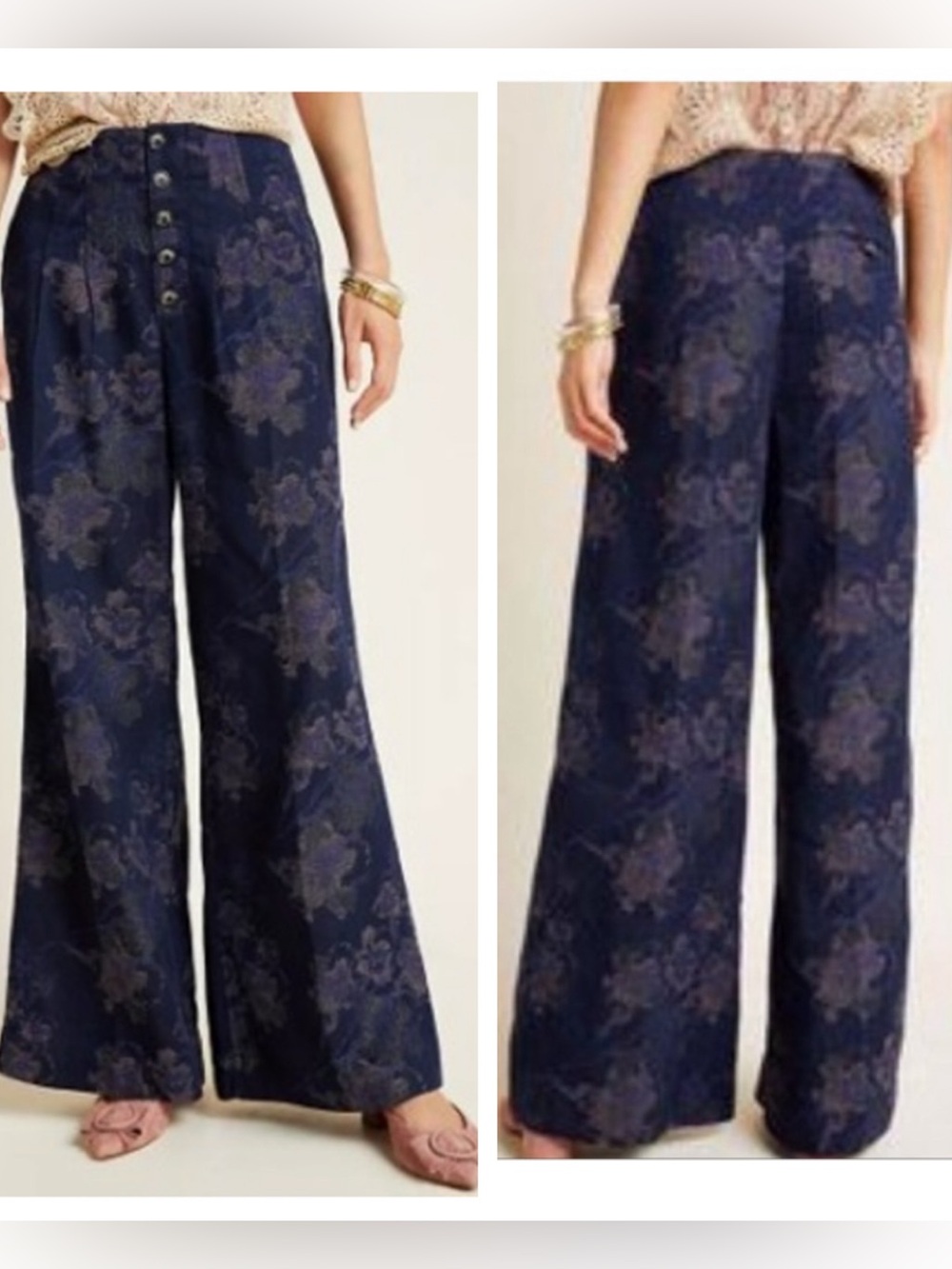Pilcro and the Letterpress by Anthropologie Wide Leg Floral Jacquard Trousers